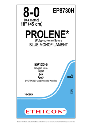 PROLENE* Polypropylene Blue 45cm 8-0 BV130-5 6.5mm - Box/36