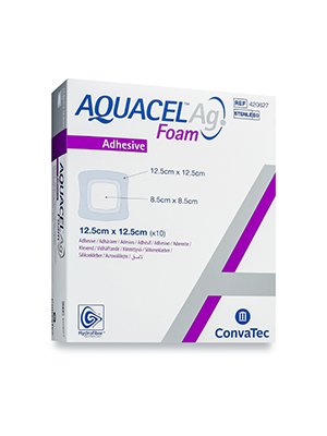 AQUACEL Ag Foam Adhesive Dressing Square 12.5cm x 12.5cm – Box/10