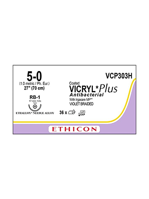 Coated VICRYL* Plus Antibacterial Sutures Violet 70cm 5-0 – Box/36