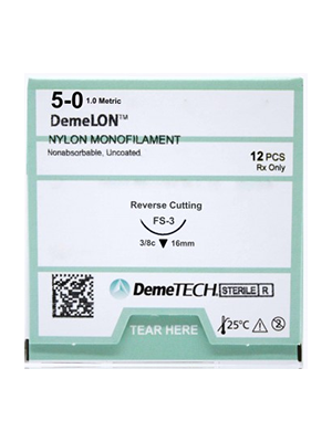 DemeLON Nylon Suture 5/0 16mm 3/8 R/C 45cm - Box/12