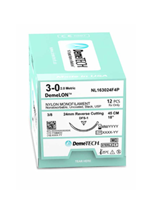 DemeLON Nylon Suture 3/0 24mm 3/8 R/C 45cm - Box/12