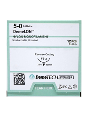 DemeLON Nylon Suture 5/0 19mm 3/8 R/C 45cm - Box/12