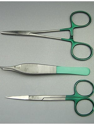 SUTURE KIT GREEN HANDLE 3PIECE