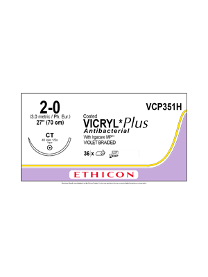 Coated VICRYL Plus Antibacterial Suture Violet 70cm 2-0 CT 40mm - Box/36