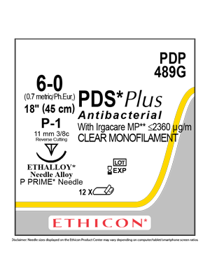 PDS Plus Antibacterial Suture Clear 45cm 6-0 P-1 Prime Needle - Box/12