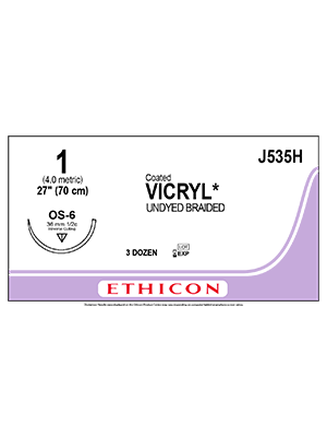 Coated VICRYL® Sutures Absorbable Undyed 1 70cm - Box/36