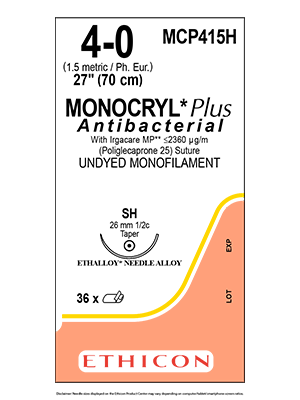 MONOCRYL® Plus Antibacterial Absorbable Sutures Undyed 4-0 70cm SH 26mm - Box/36