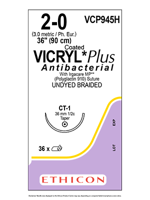 Coated VICRYL® Plus Antibacterial Sutures Absorbable Undyed 2-0 90cm- Box/36