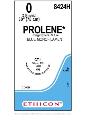 PROLENE* Poly Sutures Blue 75cm 0 CT-1 26mm - Box/36