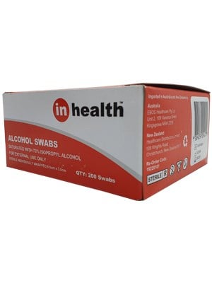 inhealth™ Alcohol Swabs 70% Isopropyl 3 x 6cm - Box/200