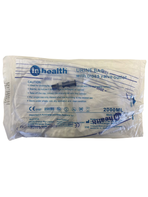 inhealth Urine Bag 2000mL with Cross Valve Outlet