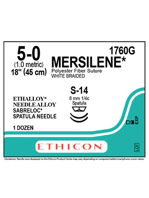 MERSILENE* Polyester Sutures White 45cm 5-0 S-14 8mm - Box/12