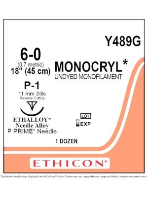 MONOCRYL® Sutures Absorbable Undyed 6-0 45cm - Box/12