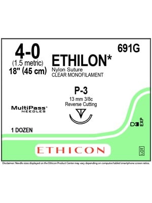 ETHILON* Nylon Sutures Clear 45cm 4-0 P-3 13mm - Box/12