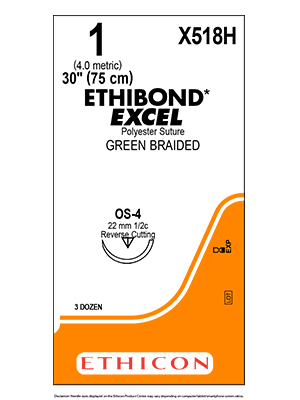 ETHIBOND* EXCEL Suture Green 75cm 1 OS-4 22mm - Box/36