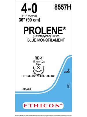 PROLENE® Polypropylene Sutures Blue 4-0 90cm RB-1 17mm - Box/36