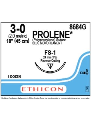 PROLENE* Polypropylene Sutures Blue 45cm 3-0 FS-1 24mm - Box/12