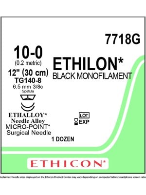 ETHILON* Nylon Sutures Black 30cm 10-0 TG140-8 6.5mm – Box/12