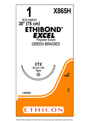 ETHIBOND* EXCEL Sutures Green 75cm 1 CTX 48mm - Box/36