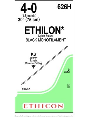 ETHILON* Nylon Sutures Black 75cm 4-0 KS 60mm - Box/36