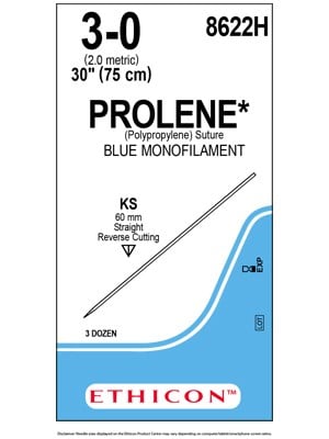 PROLENE* Polypropylene Sutures Blue 75cm 3-0 KS 60mm - Box/36