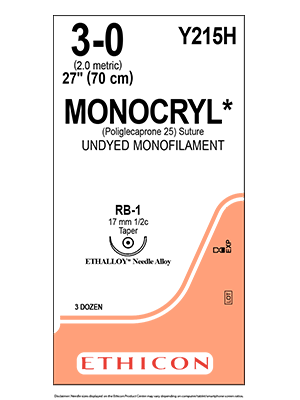 MONOCRYL® Absorbable Sutures Undyed 3-0 70cm RB-1 17mm - Box/36