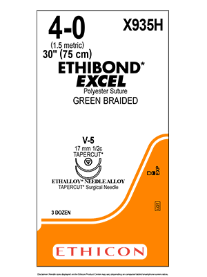 ETHIBOND* EXCEL Sutures Green 75cm 4-0 V-5 17mm - Box/36