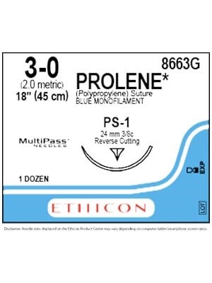 PROLENE* Polypropylene Sutures Blue 45cm 3-0 PS-1 24mm - Box/12