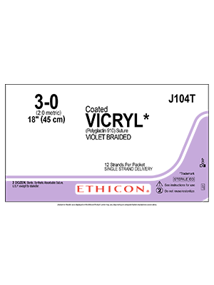 Coated VICRYL* Sutures Absorbable Violet Non Needled 3-0 45cm - Box/36