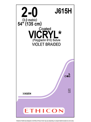 Coated VICRYL® Sutures Absorbable Violet 2-0 135cm Non Needled - Box/36