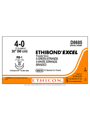 ETHIBOND EXCEL® Polyester Suture Green 90cm 4-0 RB-1 17mm - Box/12