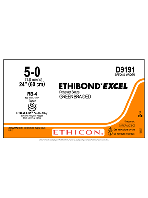 ETHIBOND* EXCEL Sutures Green 60cm 5-0 RB-4 10mm - Box/36