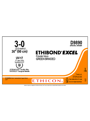 ETHIBOND* EXCEL Suture Green 3-0 90cm UV-17 17mm - Box/36