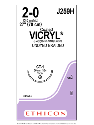 Coated VICRYL* Sutures Undyed 70cm 2-0 CT-1 36mm - Box/36