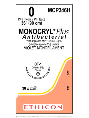 MONOCRYL Plus Sutures Antibacterial Absorbable Violet 0 90cm - Box/36