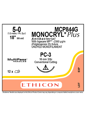 MONOCRYL® Plus Antibacterial Sutures Absorbable Undyed 5-0 45cm - Box/12