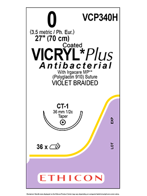 Coated VICRYL* Plus Antibacterial Sutures Absorbable Violet 0 70cm - Box/36