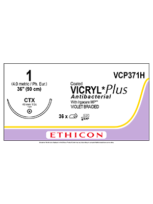 Coated VICRYL* Plus Suture Antibacterial Violet 1 90cm - Box/36