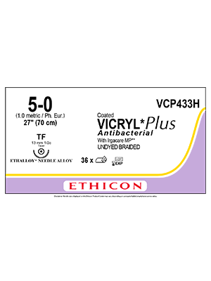 Coated VICRYL* Plus Antibacterial Sutures Absorbable Undyed 5-0 70cm - Box/36