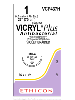 Coated VICRYL* Plus Antibacterial Sutures Absorbable Violet 1 70cm - Box/36