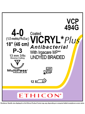 Coated VICRYL* Plus Antibacterial Sutures Absorbable 4-0 45cm - Box/12