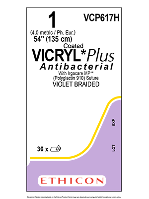 Coated VICRYL* Plus Antibacterial Sutures Absorbable 1 135cm - Box/36