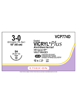 Coated VICRYL Plus Antibacterial Sutures Violet 45cm 3-0 SH - Box/12