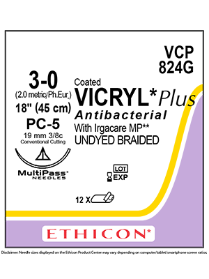 Coated VICRYL* Plus Antibacterial Sutures Absorbable Undyed 3-0 45cm - Box/12