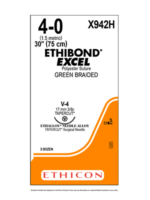 ETHIBOND* EXCEL Suture Green 4-0 75cm V-4 17mm - Box/36