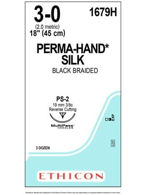 PERMA-HAND* Silk Sutures Black 45cm 3-0 PS-2 19mm - Box/36