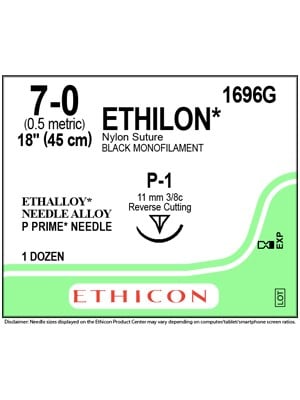 ETHILON* Nylon Sutures Black 45cm 7-0 P-1 11mm – Box/12