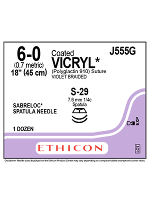 Coated VICRYL* Sutures Violet 45cm 6-0 S-29 7.6mm - Box/12