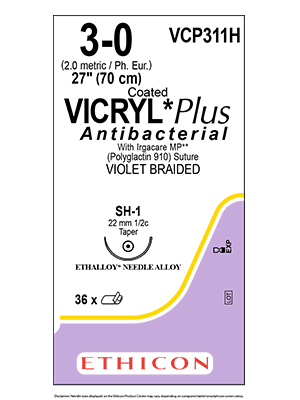 Coated VICRYL* Plus Antibacterial Sutures Absorbable Violet 70cm 3-0 - Box 36