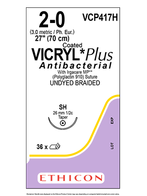 Coated VICRYL* Plus Antibacterial Sutures Absorbable Undyed 2-0 70cm - Box/36